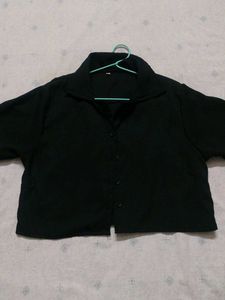 Cropped Black Button-Up Shirt