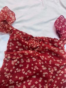 Rusty red Floral Off-Shoulder Maxi Dress