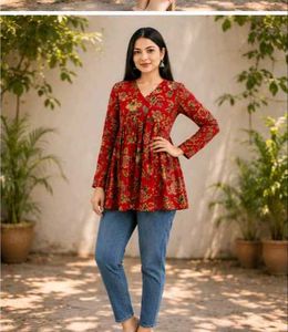 Stylish Red Floral Print Kurta_All size available