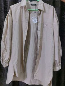 Oversized Beige Button-Up Shirt