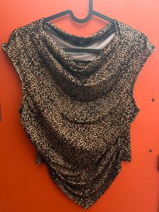 Leopard Print Cowl Neck Top