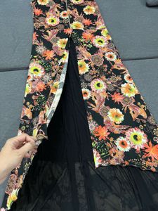 Black Floral High-Low Maxi Dress with Front Slit