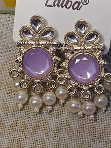 Elegant Lavender Pearl Dangle Earrings