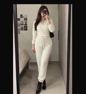 korean Cozy Cream Wrap jumpsuit Set