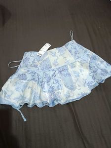 Blue Floral Print Mini Skirt