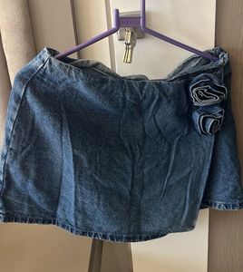 Denim Skirt with Rose Detail