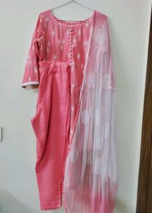 Pink Ikat Kurta Set with Jhumka Earrings