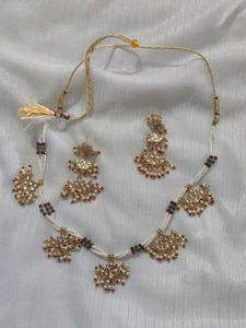 Elegant Pearl & Kundan Necklace Set