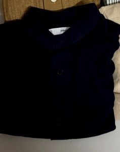 Mango Man Stylish Navy Blue Linen Blend Shirt