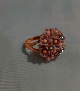 Pink Floral Ring/Golden /New /Light Weight/Trendy