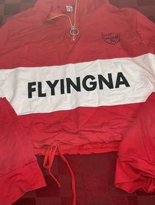 Red &amp; White "Flyingna" Crop Sweatshirt