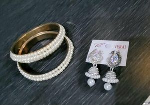 Set White Moti Necklace,Earrings,Bangles
