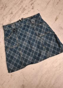 Denim Plaid Mini Skirt