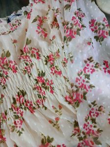 Sheer Floral Print Smocked peplum Top