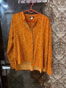 Trendy Orange Printed Long Sleeve Top