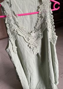 SHEIN Lace Neck Sleeveless Top–Light Mint, Size L