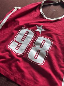 Red Halter Neck "98" Graphic Tank Top