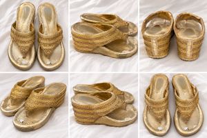 Sparkling Gold Wedge Flip-Flops