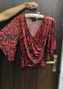 Red &amp; Black Sparkle Y2k Bell Sleeve Top