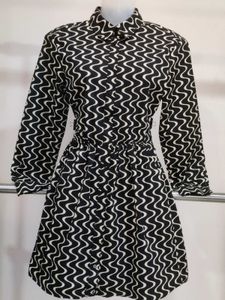 Chic Wave Print Button-Up Dress