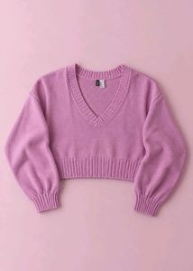 PINK V-NECK CROPPED SWEATER