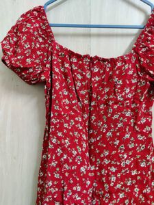 Red Floral Off-Shoulder Mini Dress
