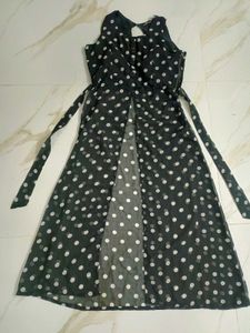 Polka Dot Maxi Dress with Slit