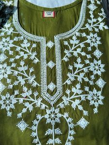 Stylish Olive Green Embroidered short  Kurta