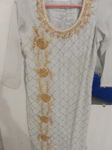 beautiful handwork kurta trouser set with heavy du