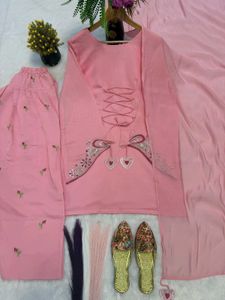 Pink Embroidered Kurta Set with Dupatta