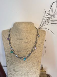 Statement Gemstone Safetypin Necklace