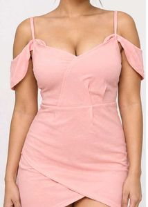 Chic Off-Shoulder Pink Wrap Dress