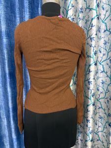 guess Ribbed Knit Zip-Up Top