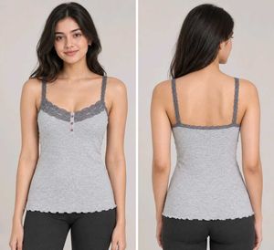 Grey Lace Trim Cami Tank Top