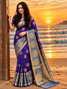 Elegant Purple Silk Saree with Gold Border
