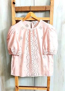 Pink Eyelet Puff Sleeve Top Size-38