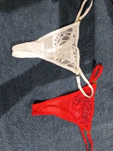 Lace Thong Panties - Red &amp; White Combo