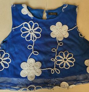 Blue Floral Crochet Sleeveless Top