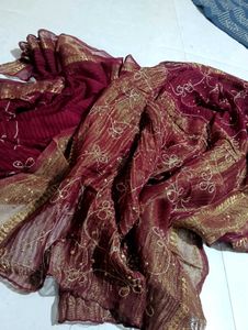 Elegant Maroon Embroidered Saree