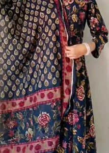 Navy Floral Kurta Set with Dupatta