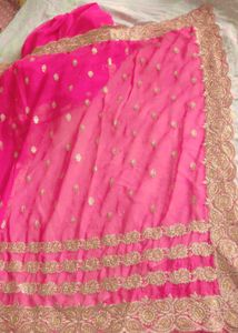 Stunning Pink Embroidered Saree (no blouse)