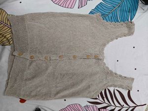 Beige Knit Sleeveless Top with Buttons