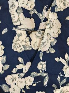 Navy Blue Floral Print Tunic Top