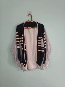 Striped Cardigan with Shirt Underlay