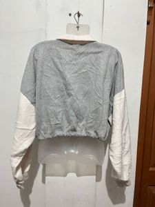 Grey &amp; White Cropped Zip-Up Jacket