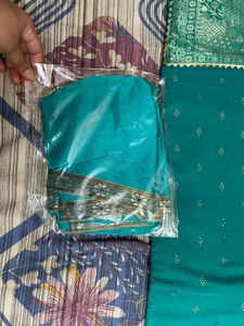 Elegant teal unstitch cotton suit