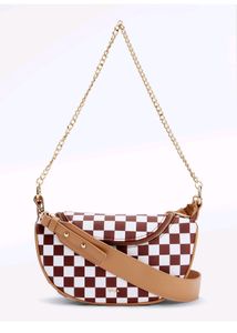 Iykyk Classy Brown Chequered Sling &amp; Crossbody Bag