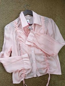 Chic Pink Ruched Button-Up Shirt