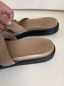 Beige Double Strap Slides