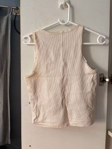 White Ribbed Lace Trim Tank Top
